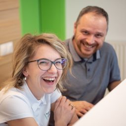 laughs at the reception